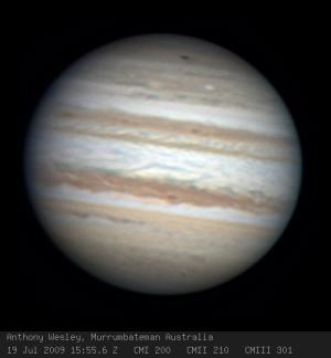 Jupiter, with fresh scar from an impact